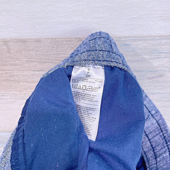 OLD NAVY Linen Chambray Pull On Pants Blue Mid Rise Wide Leg Womens Small - Picture 6 of 6